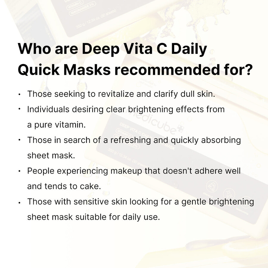 máscaras faciais diárias rápidas medicube deep vita c