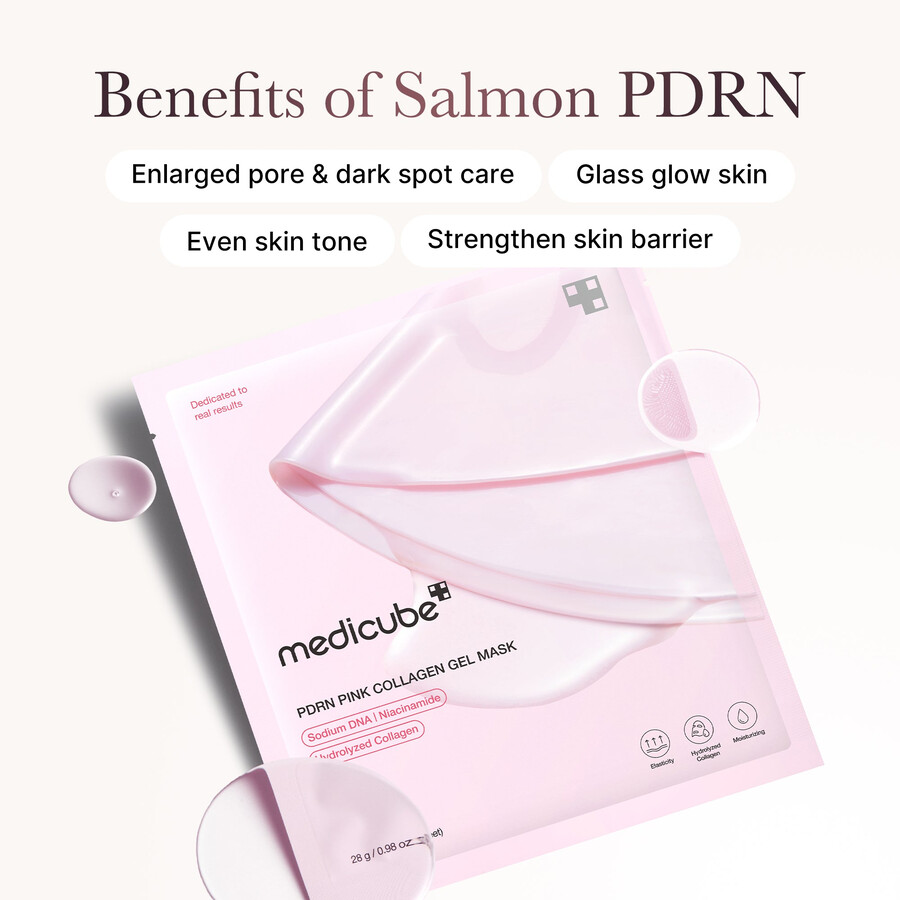 máscara de gel de colágeno rosa pdrn com salmão da medicube