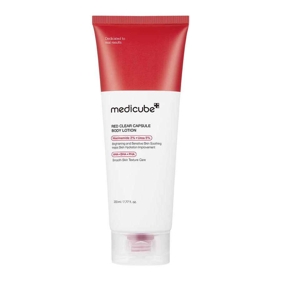 loção corporal em cápsulas medicube vermelhas e transparentes
