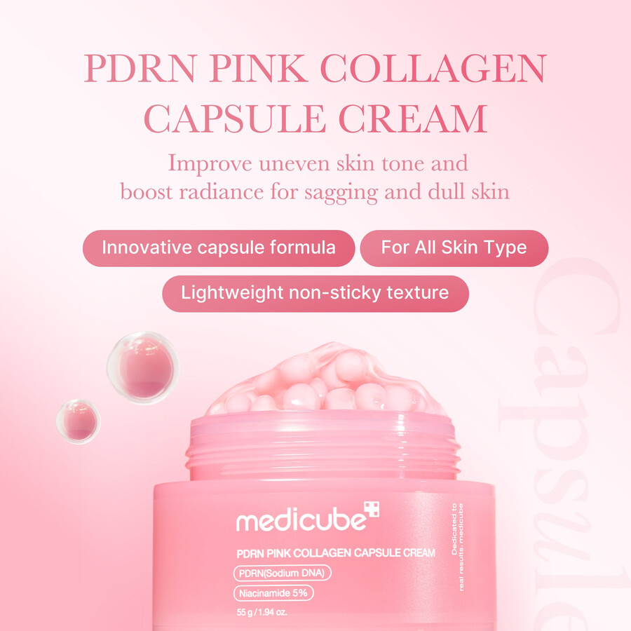 creme de cápsulas de colágeno rosa medicube pdrn