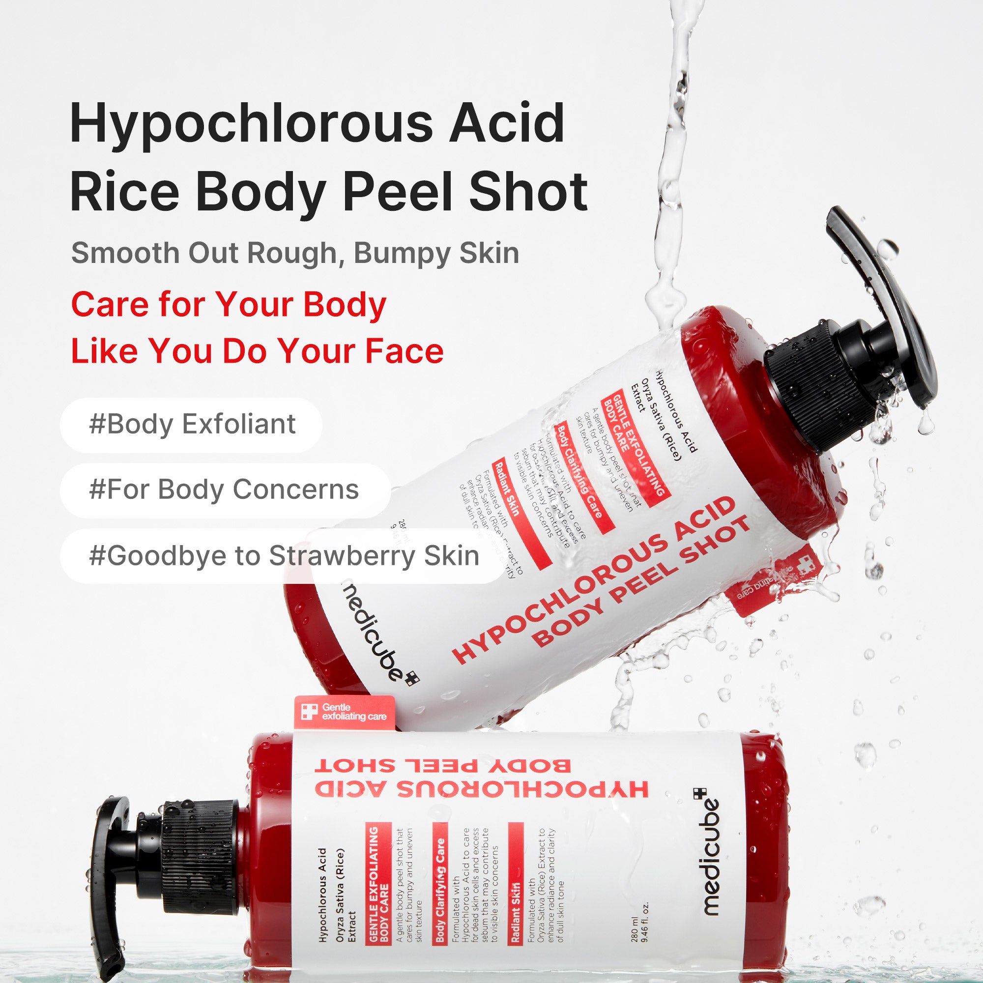 shot de casca corporal de arroz com ácido hipocloroso